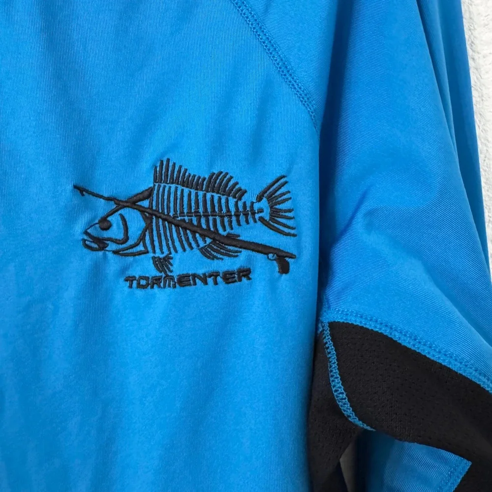 Tormenter Rash Guard Shirt Mens M‎ Blue Fish Logo Fishing SPF 50 Long Sleeve